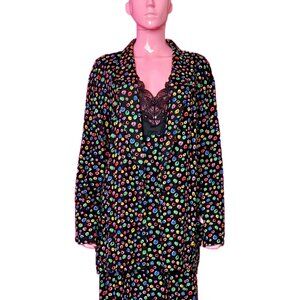 Vintage 80s/90s 22 2-Piece Set Matching Blazer Midi Skirt Black Colorful Circles